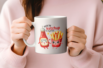 Ketchup & Fries Tasse – Süßes Cartoon-Design – Geschenk für Paare, Freunde & Kaffeeliebhaber – Lustige Kaffeetasse
