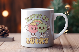 HAPPY GO LUCKY Tasse – Niedliches Design mit Regenbogen und Figuren – Geschenkidee für Glücksmomente & besondere Anlässe