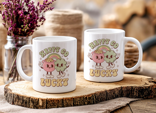 HAPPY GO LUCKY Tasse – Niedliches Design mit Regenbogen und Figuren – Geschenkidee für Glücksmomente & besondere Anlässe