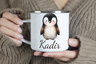Süße Tiere Kindertasse, Emaille Tasse Kinder, Tasse Kinder personalisiert, Kindertasse mit Namen, Emaille Tasse,Löwe,Flamingo,Panda,Pinguin