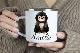 Süße Tiere Kindertasse, Emaille Tasse Kinder, Tasse Kinder personalisiert, Kindertasse mit Namen, Emaille Tasse,Löwe,Flamingo,Panda,Pinguin