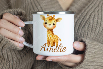 Süße Tiere Kindertasse, Emaille Tasse Kinder, Tasse Kinder personalisiert, Kindertasse mit Namen, Emaille Tasse,Löwe,Flamingo,Panda,Pinguin
