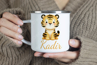 Süße Tiere Kindertasse, Emaille Tasse Kinder, Tasse Kinder personalisiert, Kindertasse mit Namen, Emaille Tasse,Löwe,Flamingo,Panda,Pinguin