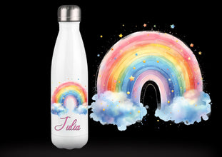 Trinkflasche, Einhorn, mit NAME, Unicorn, Regenbogen, DOPPELWANDIG, Edelstahl, Isolierflasche, HOCHWERTIG, Strahlende Farben