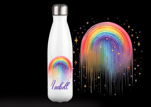 Trinkflasche, Einhorn, mit NAME, Unicorn, Regenbogen, DOPPELWANDIG, Edelstahl, Isolierflasche, HOCHWERTIG, Strahlende Farben