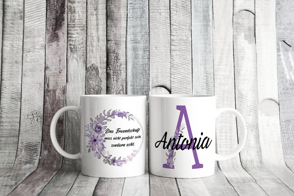 Tasse mit Spruch und Name, personalisierte Freundschaftstasse, Tasse mit Wunschtext, beidseitiger Druck, für Freunde, Kollegen, Geburtstag