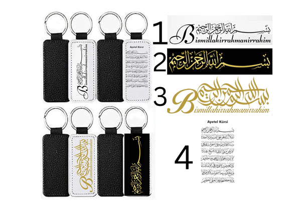 Schlüsselanhänger Leder Bismillahirrahmanirrahim oder mit Wunschbild, Aytel Kürsi Schlüsselanhänger, mit deinem Lieblingsfoto, Islam