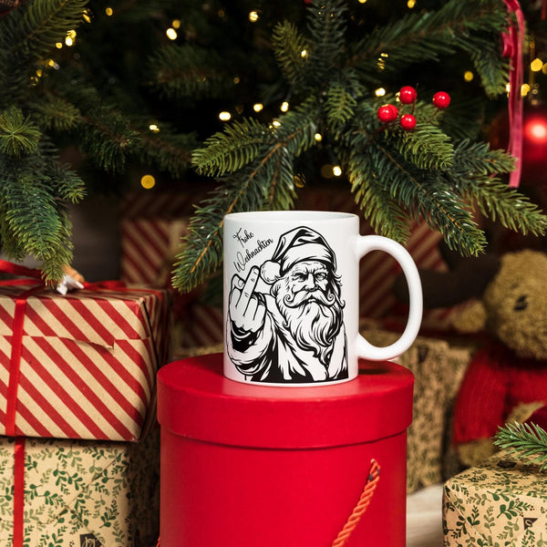 Lustige Weihnachtsmann Tasse – Frohe Weihnachten mit Mittelfinger – Witzige Geschenkidee für Weihnachten