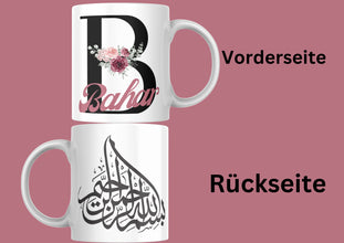 Islamische Tasse, personalisiert, Buchstabentasse mit deinem Namen, BISMILLAH, BEIDSEITIGER Druck, für alle Anlässe