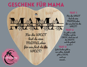 Muttertag personalisiert, mit NAMEN und WUNSCHTEXT, Dekobrett, Frühstücksbrett, Schneidebrett, GRAVUR mit Liebe