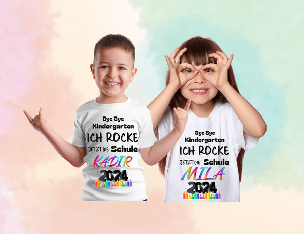 Schulanfang Tshirt mit NAMEN, ich ROCKE die Schule,Kita, Abschied Kindergarten, Schulanfang Geschenk,Schulkind,Einschulung