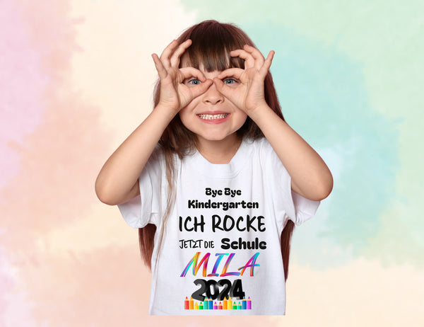 Schulanfang Tshirt mit NAMEN, ich ROCKE die Schule,Kita, Abschied Kindergarten, Schulanfang Geschenk,Schulkind,Einschulung