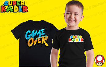 Mariotshirt, 100% Baumwolle,Geschenk für MARIOFANS,mit deinem NAMEN, Geburtstag, Abschied, SuperAmelie,Kindertshirt, GAMEOVER