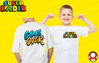 Mariotshirt, 100% Baumwolle,Geschenk für MARIOFANS,mit deinem NAMEN, Geburtstag, Abschied, SuperAmelie,Kindertshirt, GAMEOVER