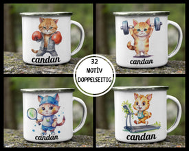 Süße Katzen Kindertasse, Emaille Tasse Kinder, Tasse Kinder personalisiert, Kindertasse mit Namen, Emaille Tasse,