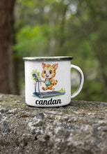Süße Katzen Kindertasse, Emaille Tasse Kinder, Tasse Kinder personalisiert, Kindertasse mit Namen, Emaille Tasse,