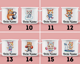 Süße Katzen Kindertasse, Emaille Tasse Kinder, Tasse Kinder personalisiert, Kindertasse mit Namen, Emaille Tasse,