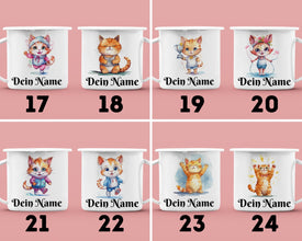 Süße Katzen Kindertasse, Emaille Tasse Kinder, Tasse Kinder personalisiert, Kindertasse mit Namen, Emaille Tasse,