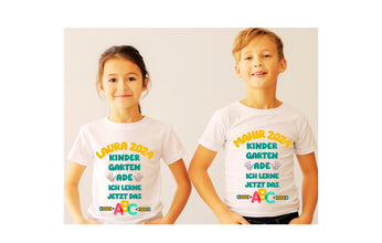 Abschied Kindergarten Tshirt  mit NAMEN, Schule,KITA, Tschüss Kindergarten, Hallo Schule,  Schulkind Einschulung Erzieherin, personalisert,