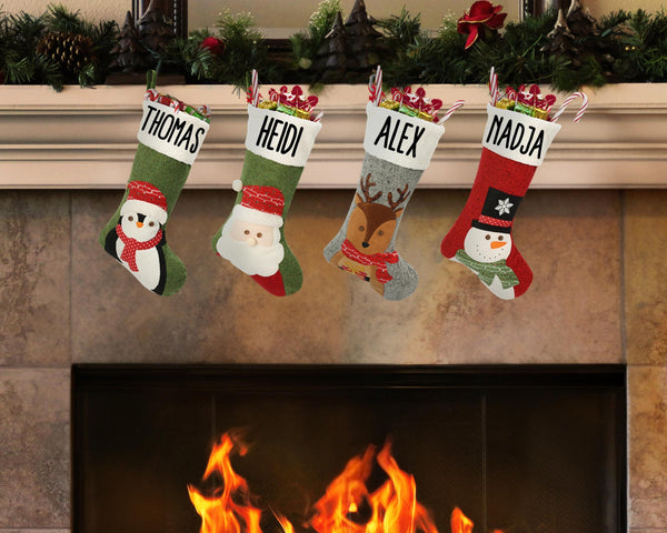 Personalisierte XXL Weihnachtsstrümpfe 47cm – Rentier, Weihnachtsmann und Schneemann Design – Individuelle Weihnachtsdekoration mit Namen