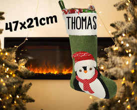 Personalisierte XXL Weihnachtsstrümpfe 47cm – Rentier, Weihnachtsmann und Schneemann Design – Individuelle Weihnachtsdekoration mit Namen