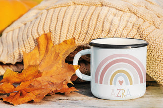 Regenbogen Kindertasse, Emaille Tasse Kinder, Tasse Kinder personalisiert, Kindertasse mit Namen, Emaille Tasse,