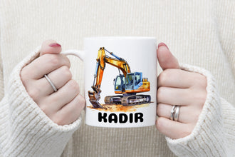 Bagger Kindertasse, Keramik Tasse Kinder, Tasse Kinder personalisiert, Kindertasse mit Namen,Keramik Tasse,