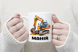 Bagger Kindertasse, Keramik Tasse Kinder, Tasse Kinder personalisiert, Kindertasse mit Namen,Keramik Tasse,