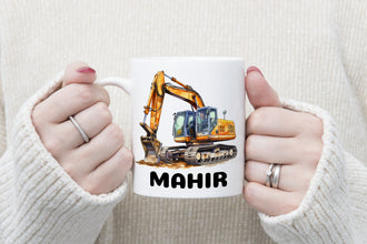 Bagger Kindertasse, Keramik Tasse Kinder, Tasse Kinder personalisiert, Kindertasse mit Namen,Keramik Tasse,