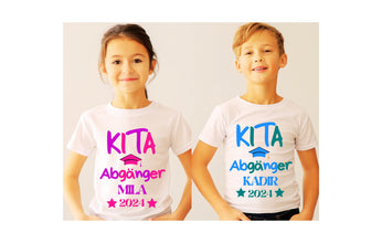 Abschied Kindergarten Tshirt  mit NAMEN, Schule,KITA, Tschüss Kindergarten, Hallo Schule,  Schulkind Einschulung Erzieherin, personalisert,