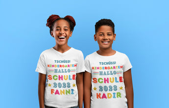 Abschiedsgeschenk Tshirt , Tschüss Kindergarten, Hallo Schule,  Schulkind Einschulung Erzieherinnen Erzieherin