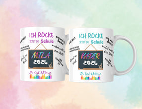 SCHULSTARTSET Tshirt mit NAMEN, ich ROCKE die Schule,Kita, Abschied Kindergarten, Schulanfang Geschenk,Schulkind,Einschulung,Gummizugmappe