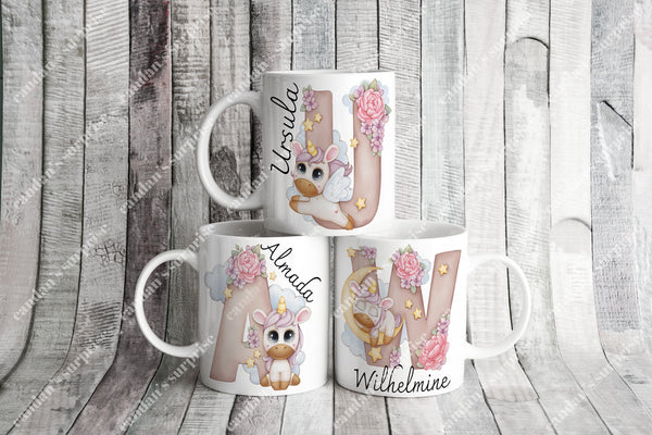 Personalisierte Buchstabe Tasse Unicorn Geschenke, Kaffee Tasse, Tasse personalisiert, Tasse mit Namen, Kaffee Tasse,Unicornmotiv Tasse