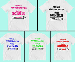 Abschiedsgeschenk Tshirt , Tschüss Kindergarten, Hallo Schule,  Schulkind Einschulung Erzieherinnen Erzieherin