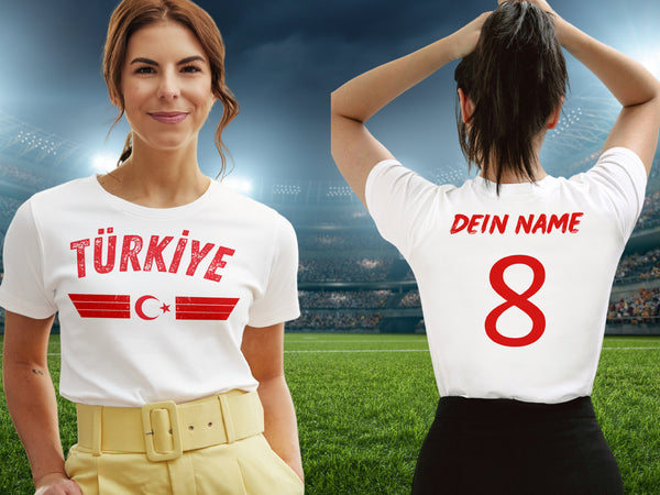 Türkei  Fan-T-Shirt - Personalisierter Name und Nummer - Herren, Damen, Kinder - In den Farben der türkischen Flagge