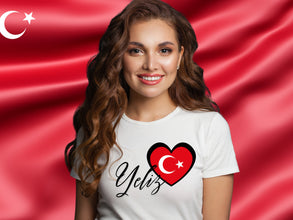 Türkei Tshirt mit Herz und NAME, Türkeitshirt mit NAME für Damen und Kinder, Fussball Europameisterschaft