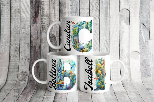 Personalisierte Buchstabe Tasse Geschenke, Kaffee Tasse, Tasse personalisiert, Tasse mit Namen, Kaffee Tasse,Fischmotiv Tasse