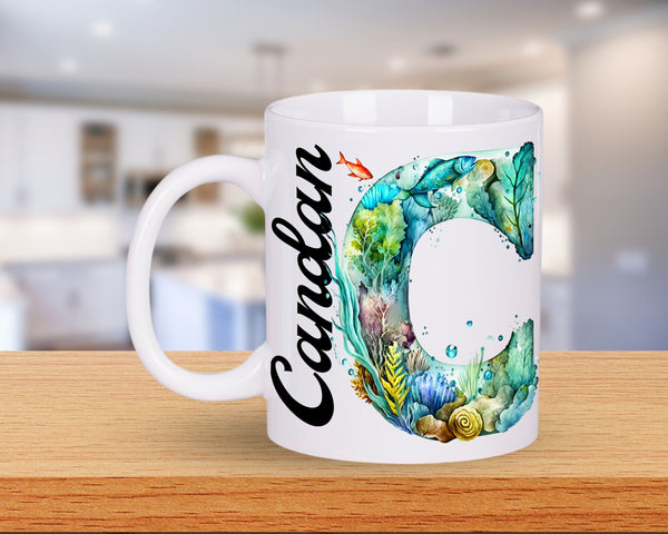 Personalisierte Buchstabe Tasse Geschenke, Kaffee Tasse, Tasse personalisiert, Tasse mit Namen, Kaffee Tasse,Fischmotiv Tasse