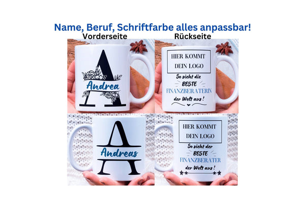 Tasse mit Firmenlogo Personalisierte Buchstaben Tasse, Tassen mit Firmenlogo, beidseit. Druck, Bester Unternehmer, Geschenkidee für den Chef
