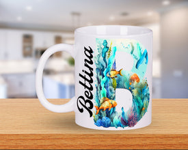 Personalisierte Buchstabe Tasse Geschenke, Kaffee Tasse, Tasse personalisiert, Tasse mit Namen, Kaffee Tasse,Fischmotiv Tasse