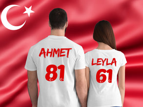 Türkei Tshirt Fan-T-Shirt - mit NAME und NUMMER - Herren, Damen, Kinder - In den Farben der türkischen Flagge