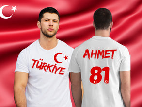 Türkei Tshirt Fan-T-Shirt - mit NAME und NUMMER - Herren, Damen, Kinder - In den Farben der türkischen Flagge