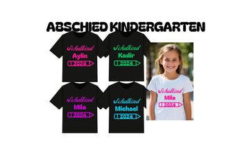 Abschied Kindergarten Tshirt  mit NAMEN, Schule,KITA, Tschüss Kindergarten, Hallo Schule,  Schulkind Einschulung Erzieherin, personalisert,