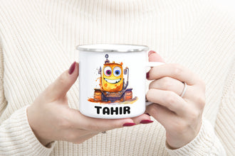 Bagger Kindertasse,Emaille Tasse Kinder, Tasse Kinder personalisiert, Kindertasse mit Namen,Emaille Tasse,