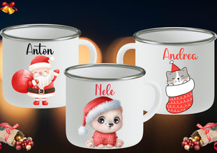Weihnachtstasse,WEIHNACHTSGESCHENK mit NAME, Emaille-Tasse, Weihnachten, Geschenk für Kinder, Familie, Freunde