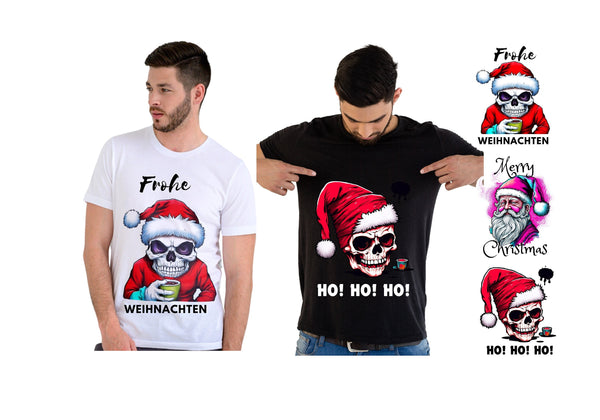 Tshirt Weihnachten, Weihnachtstshirt mit Skelett Kopf, personalisiertes T-shirt, Nikolaus, Weihnachtsmann, Weihnachtsgeschenk