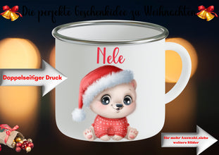 Weihnachtstasse,WEIHNACHTSGESCHENK mit NAME, Emaille-Tasse, Weihnachten, Geschenk für Kinder, Familie, Freunde