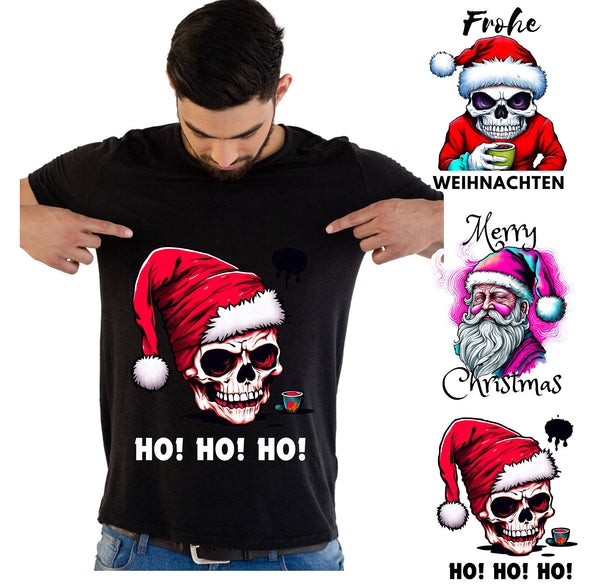 Tshirt Weihnachten, Weihnachtstshirt mit Skelett Kopf, personalisiertes T-shirt, Nikolaus, Weihnachtsmann, Weihnachtsgeschenk