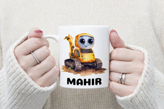 Bagger Kindertasse, Keramik Tasse Kinder, Tasse Kinder personalisiert, Kindertasse mit Namen,Keramik Tasse,