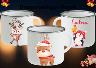 Weihnachtstasse,WEIHNACHTSGESCHENK mit NAME, Emaille-Tasse, Weihnachten, Geschenk für Kinder, Familie, Freunde